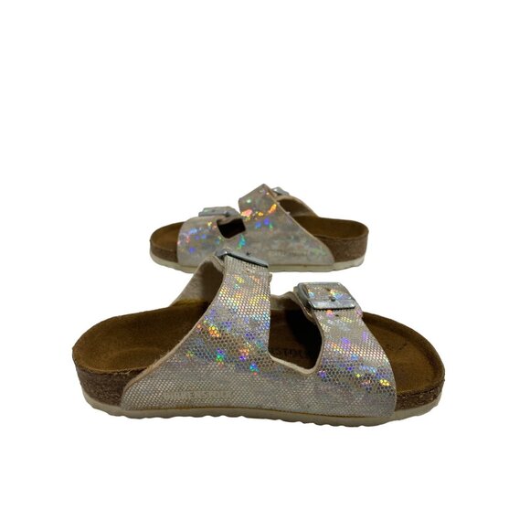 Birkenstock Kids Silver Holographic Arizona Double-Buckle Sandals Size 26 US 8 - Picture 5 of 9